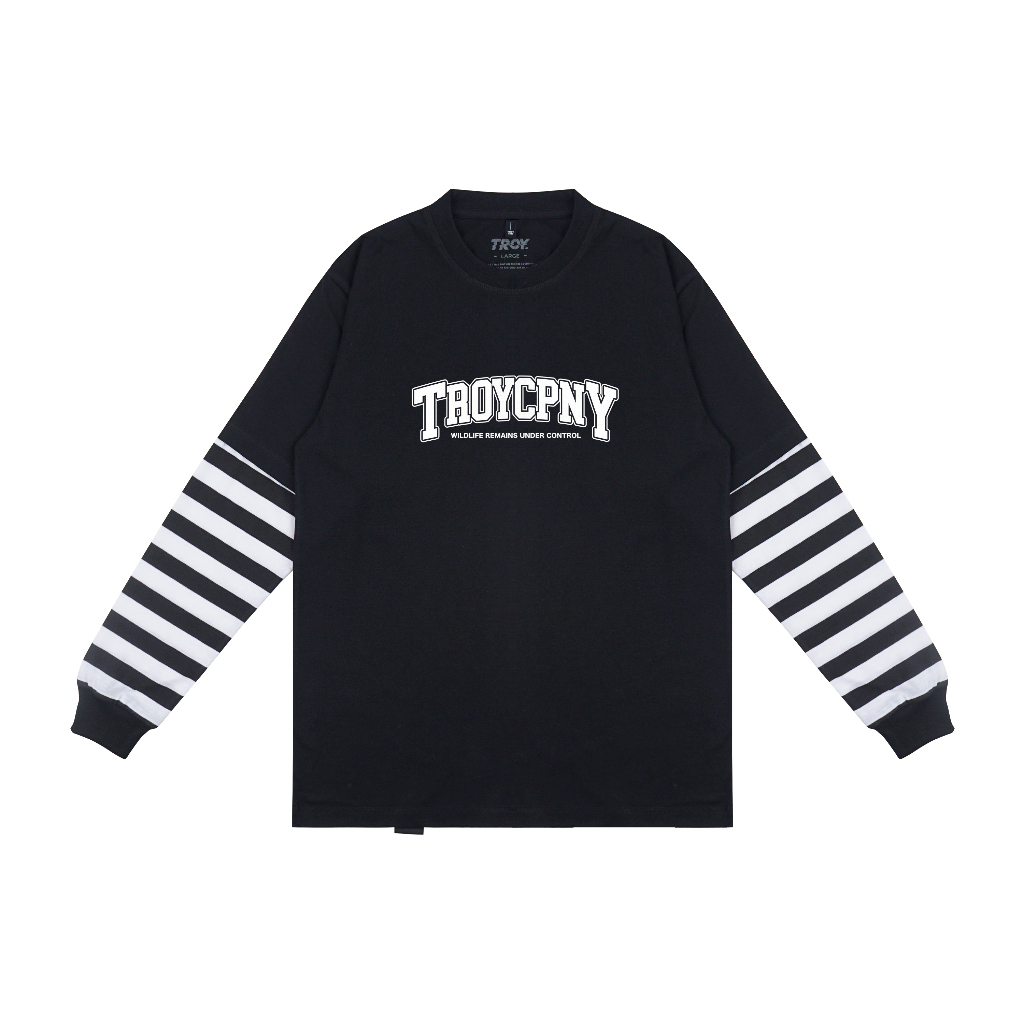 Troy Company Double Sleeve Longsleeve Black Stripe Collegiate - Kaos Lengan Panjang Kaos Hitam Stripe DSD 3337