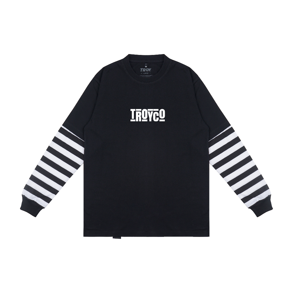 Troy Company Double Sleeve Longsleeve Black Stripe Rolled - Kaos Lengan Panjang Kaos Hitam Stripe DSD 3339