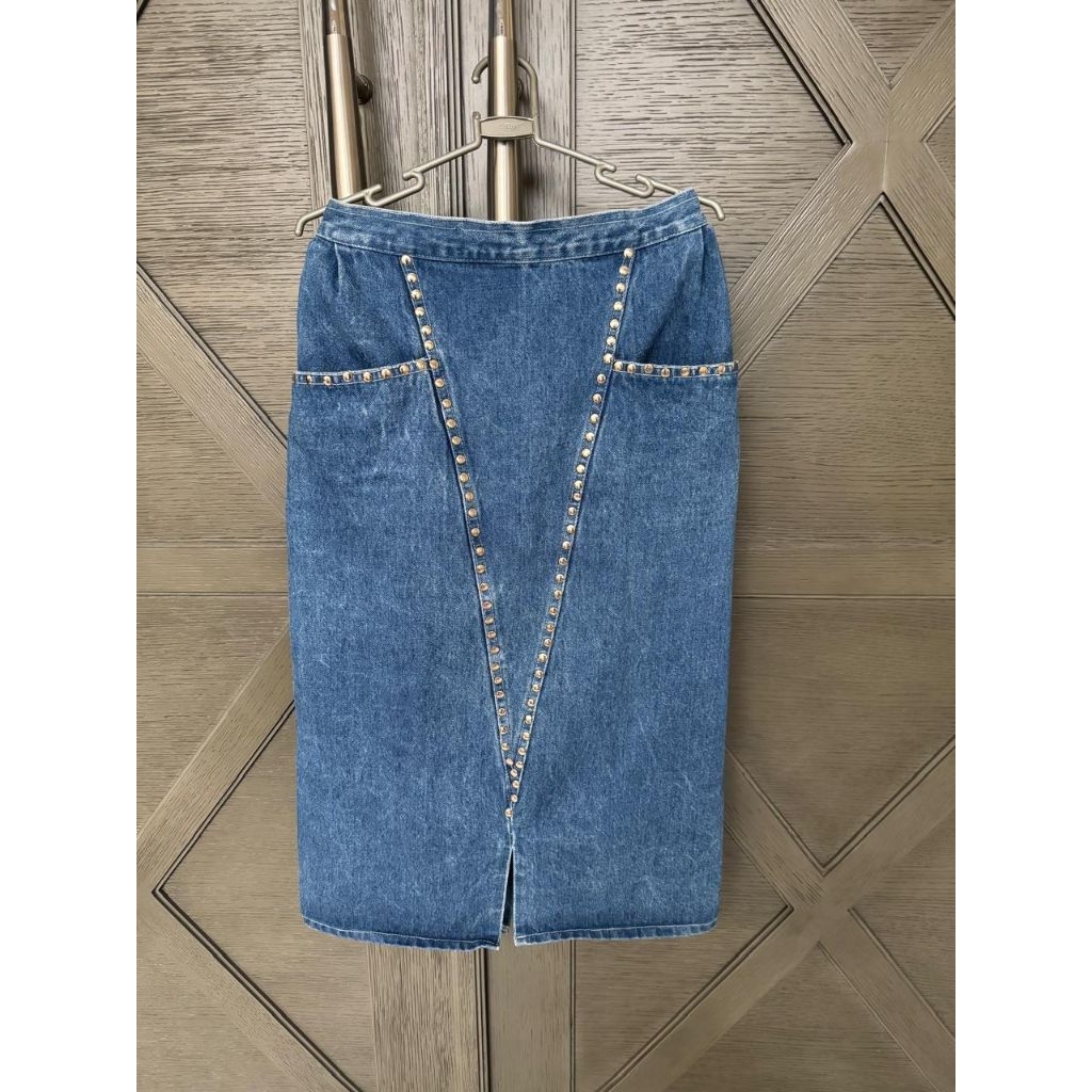 (1)Preloved Blue Crowd Denim Midi Skirt