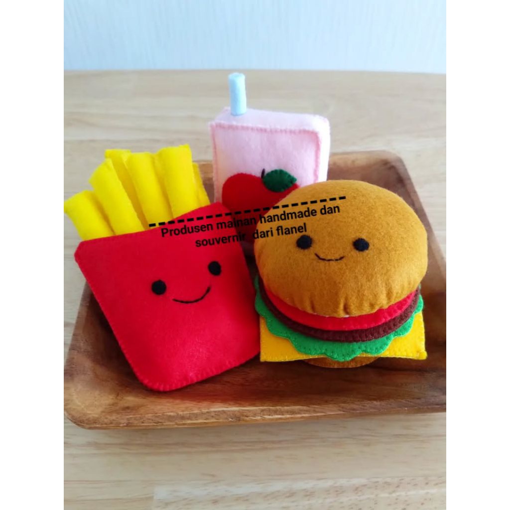 REPLIKA MAKANAN FLANEL/REPLIKA BURGER FLANEL/MAINAN ANAK/ALAT PERAGA MAINAN MAKANAN