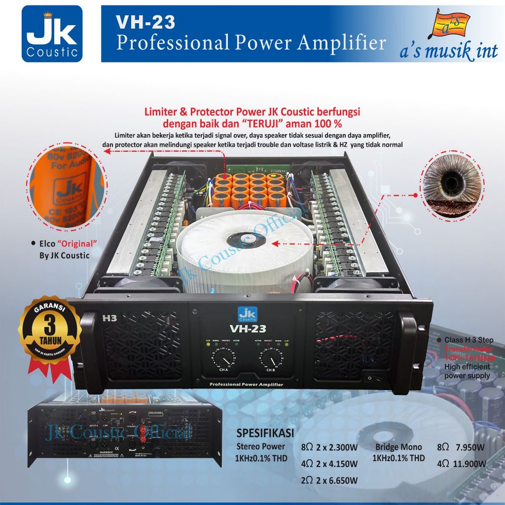 Power Jk Coustic VH-23 Power Amplifier Jk coustic VH 23