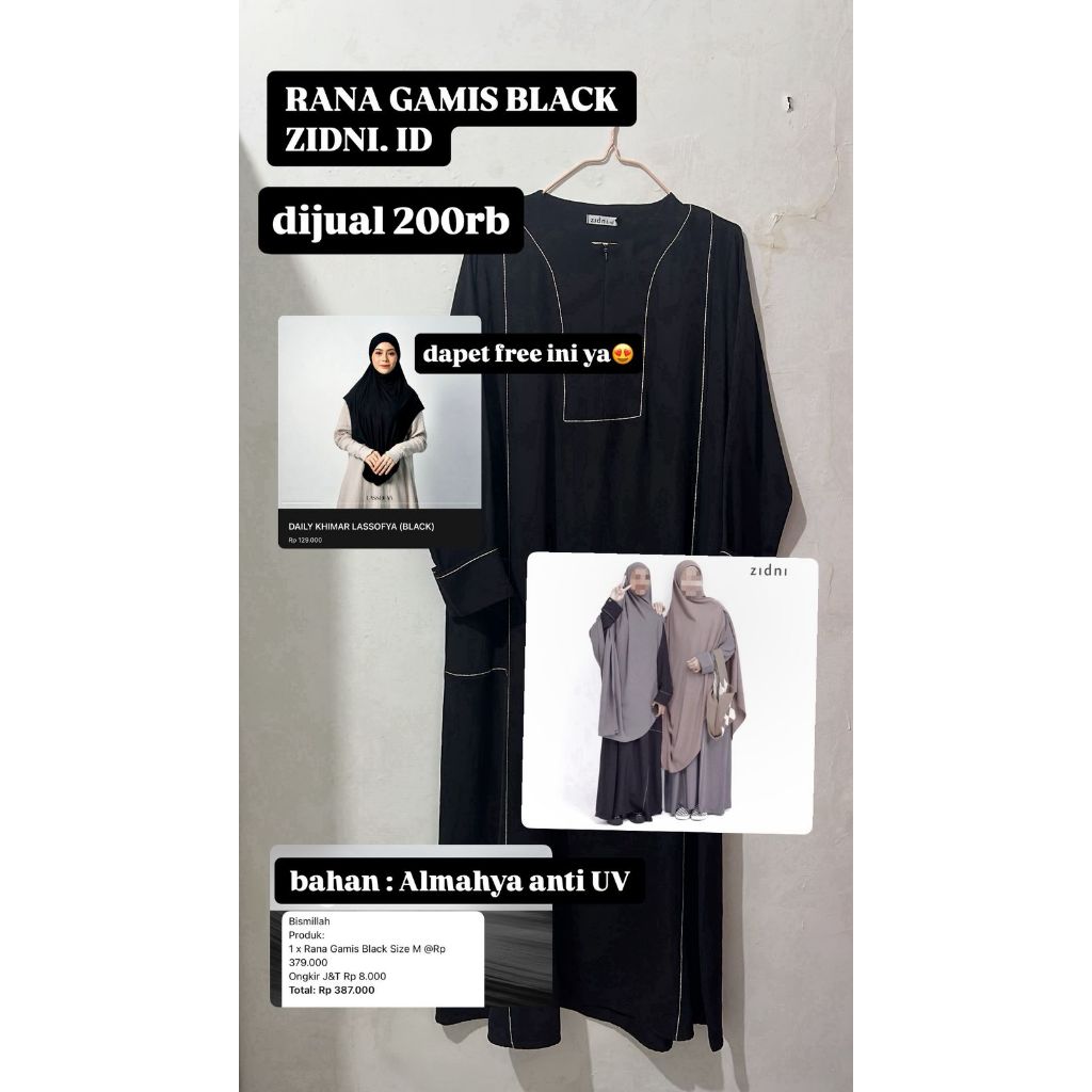 [Preloved] Rana Gamis Black Zidni.ID FREE DAILY KHIMAR LASSOFYA