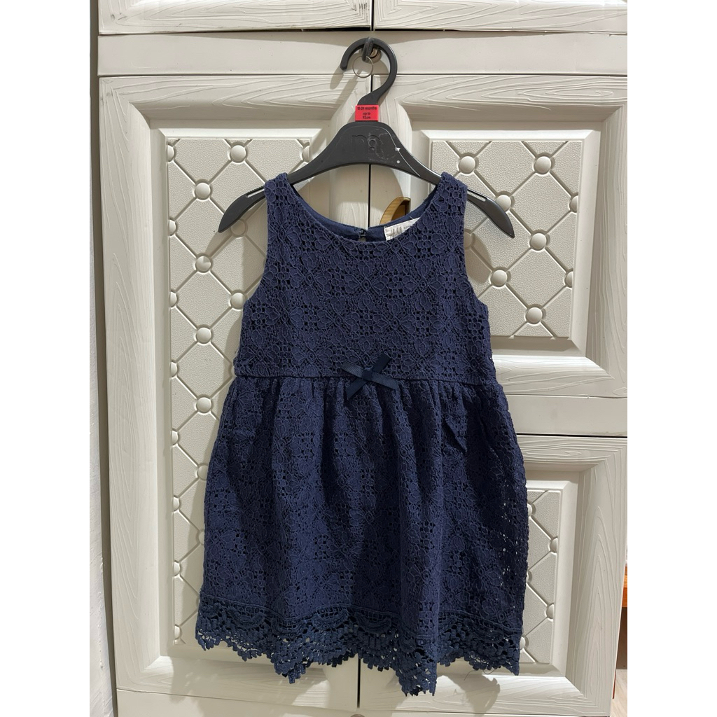 preloved dress anak perempuan 1,5-2 tahun merek hnm navy biru dongker full brukat brokat baju ulang 
