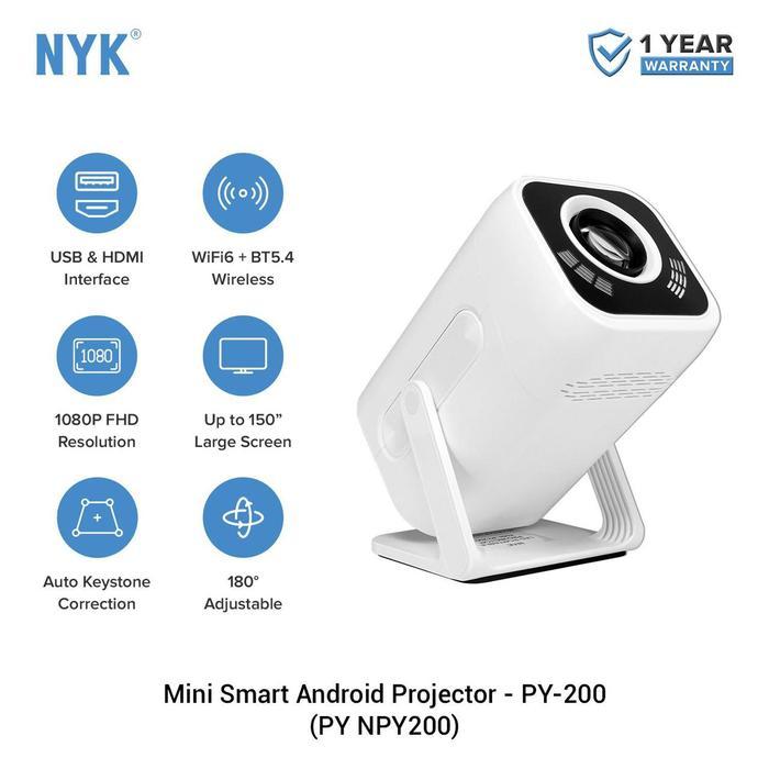 NYK PY-200 LCD/ LED Portable Projector-Mini Proyektor Android 13 Bluetooth 5.4