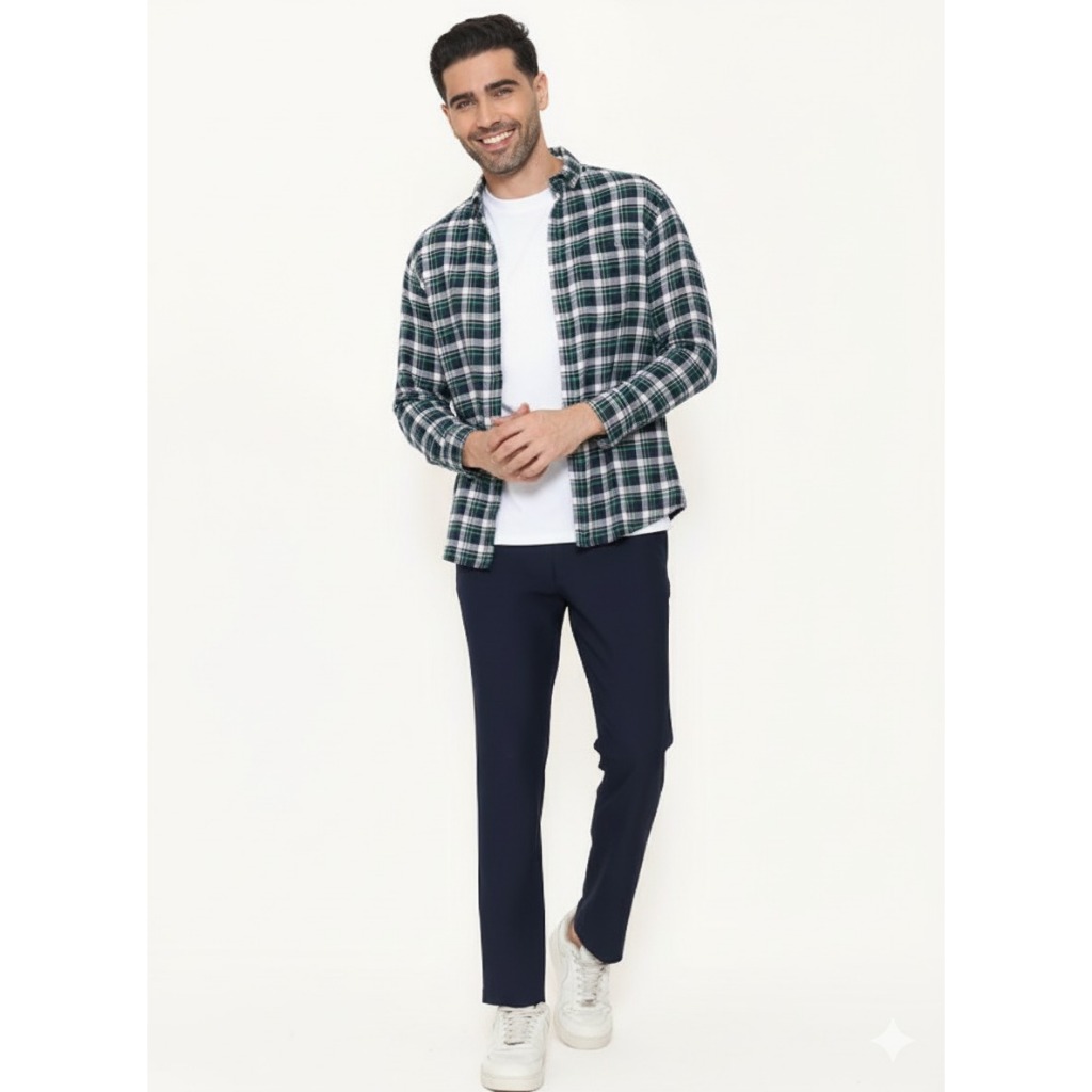 The Producer by Schoeller Kemeja Pria Flanel Lengan Panjang Slim Fit Kotak Kotak – Navy, Red, Mustar