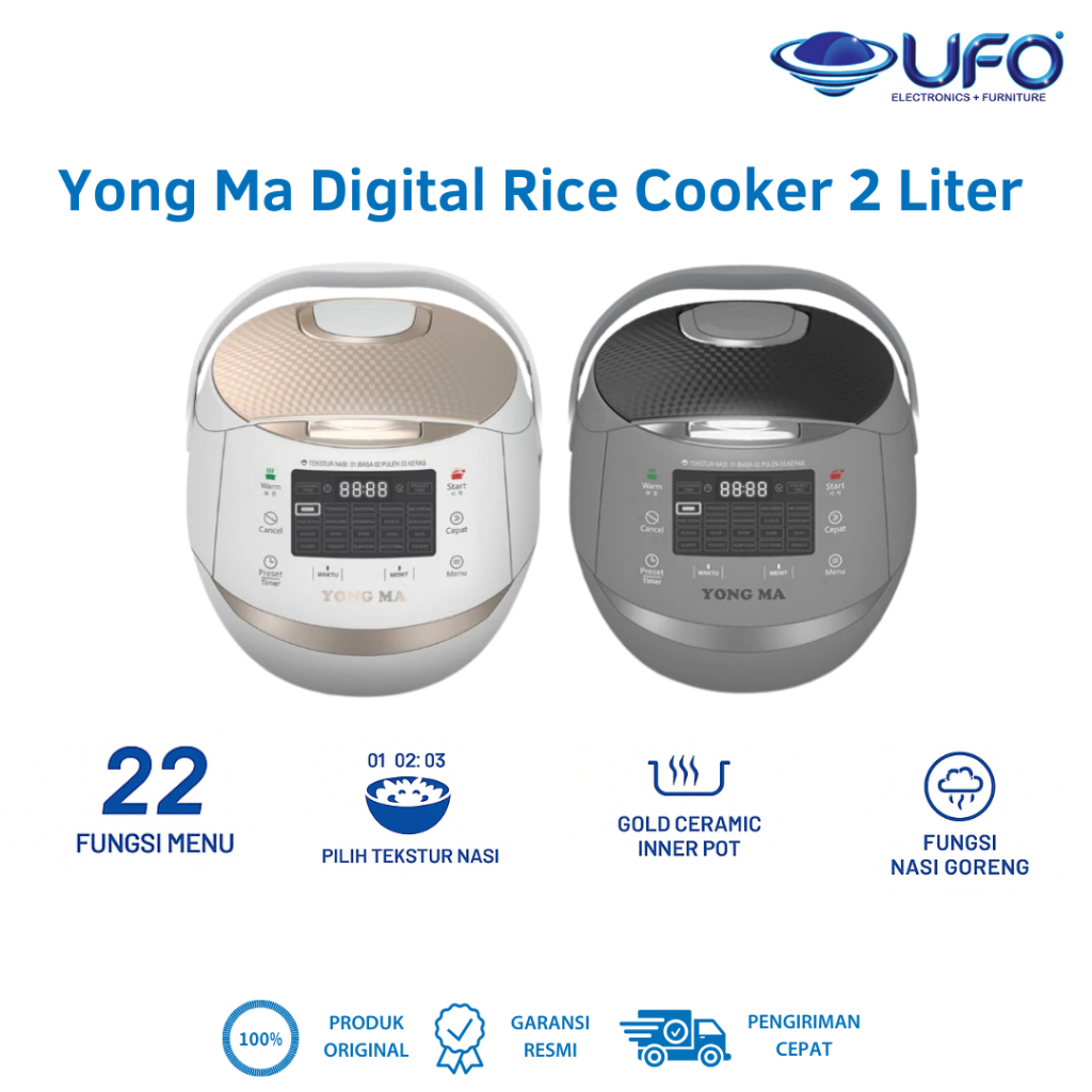 Rice Cooker Yong Ma SMC 0037 Digital 2 Liter Putih / Abu-Abu