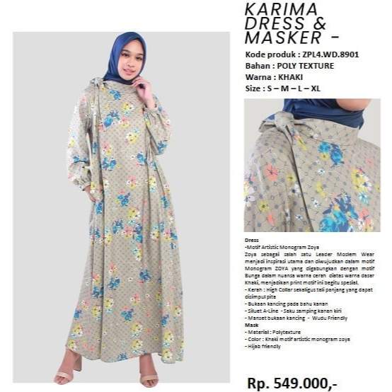 Zoya Karima Dress & Free Masker Dress -Gamis Muslim Wanita-Pakaian Muslim Wanita
