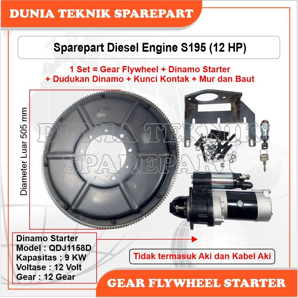 S195 GEAR FLYWHEEL STARTER / GIGI STARTER RODA GILA UNTUK MESIN DIESEL 1 CYLINDER