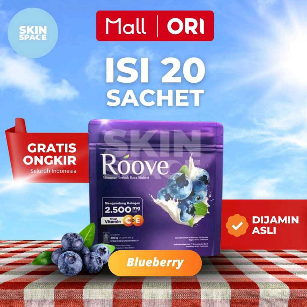 Roove Collagen 2500mg 20 Sachet Rasa Blueberry | Suplemen kecantikan sendi kulit rambut kolagen