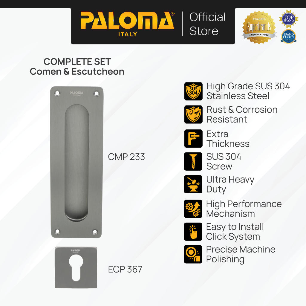 PALOMA Gagang Pintu Door Handle Sliding Comen Flush Tanam Geser Paket Ring Kunci Silinder Pintu Escu