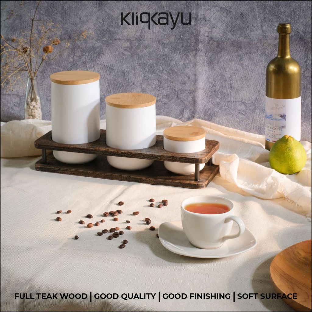 KLIQKAYU Tray Condiment 3 - Tube | Tempat Penyimpanan Bumbu Kayu Jati | Set Tempat Bumbu Kayu Jati