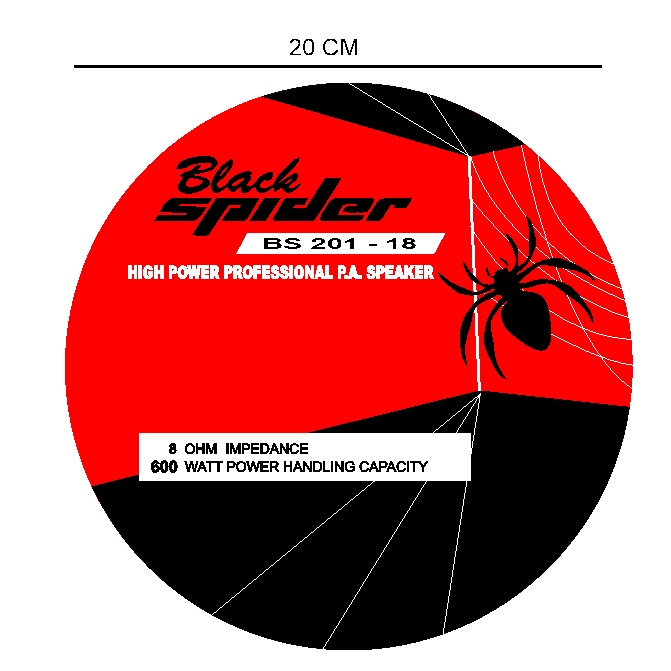 STIKER MAGNET SPEAKER BLACK SPIDER BS 201 - 18 UKURAN  18 IN DIAMETER 20 CM