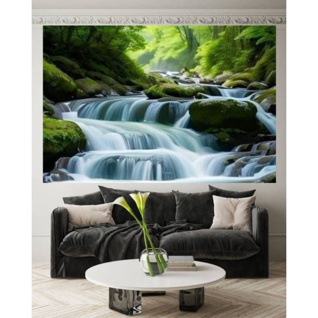 POSTER CETAK, PEMANDANGAN SUNGAI, hiasan dinding, lukisan cetak, Tanpa bingkai