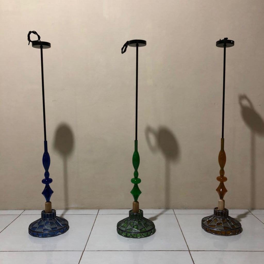 Lampu Gantung Custom Hias Bahan Kaca Resin Kayu Logam