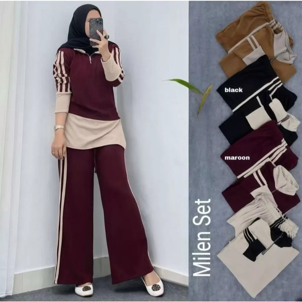 MILEN SETELAN POLOS CRINKEL AIRFLOW LD 110 / SET WANITA / ONE SET POLOS KOMBINASI / ONE SET OOTD WAN