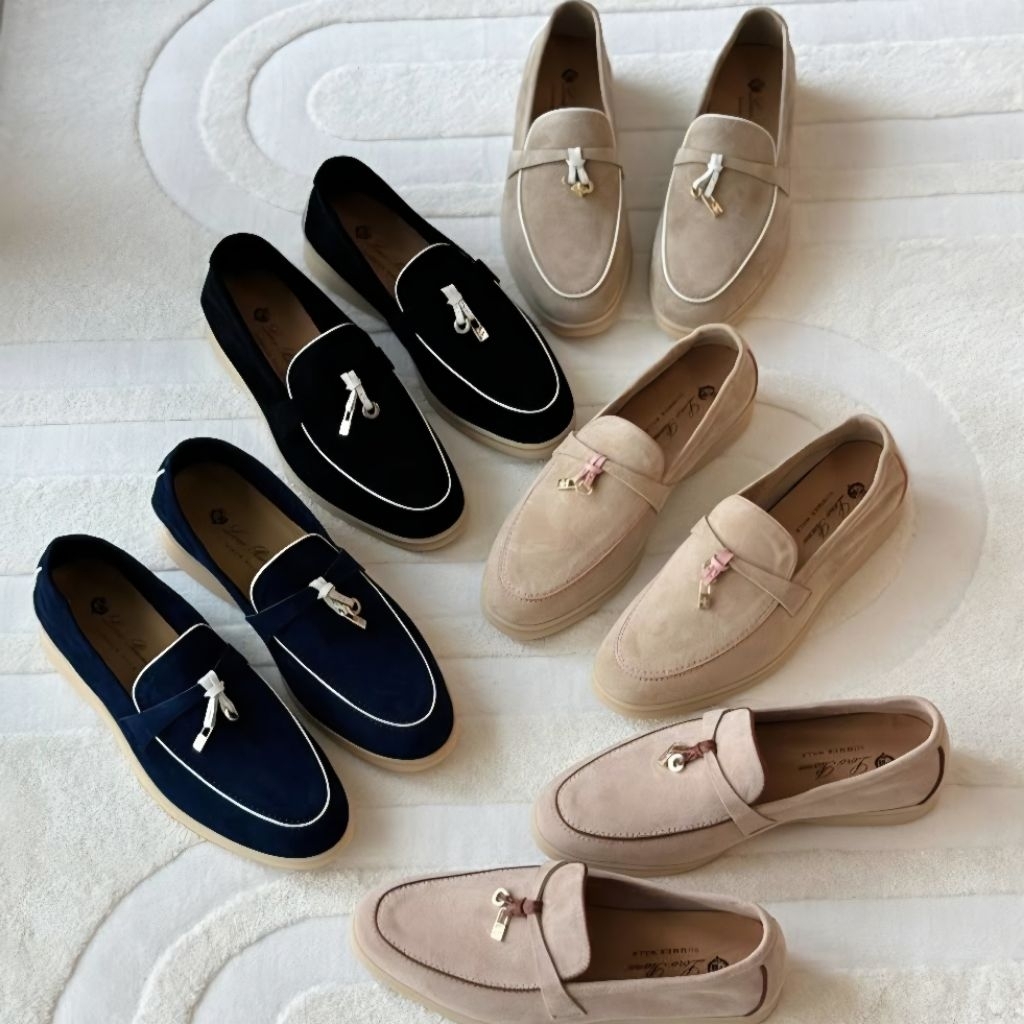Shoes LS1LP Loafers Suede Sepatu Flat Wanita