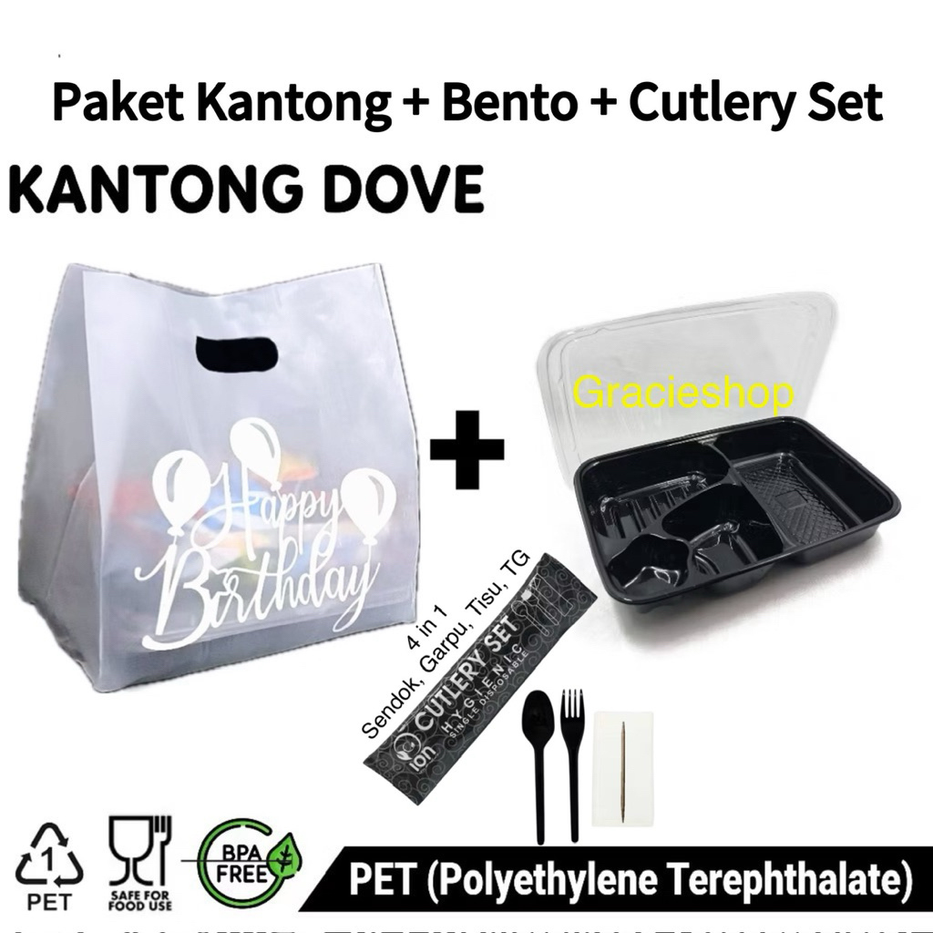 Bento Paket isi 10 Set Gratis Alat Makan / Plastik Bento / Tas Bento / Kantong Bento