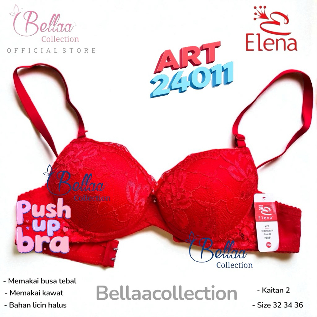 Bra Elena 24011 Push Up Busa Tebal Pakai Kawat Burkat Bahan Licin Halus Adem Setengah Cup Kaitan 2