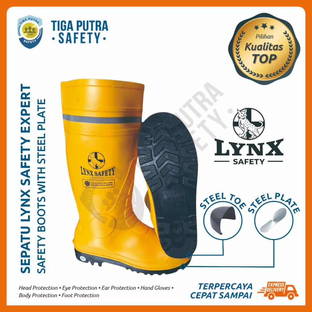 Lynx Safety Expert Sepatu Boots Safety Karet PVC Ujung Besi Pelindung Steel Toe