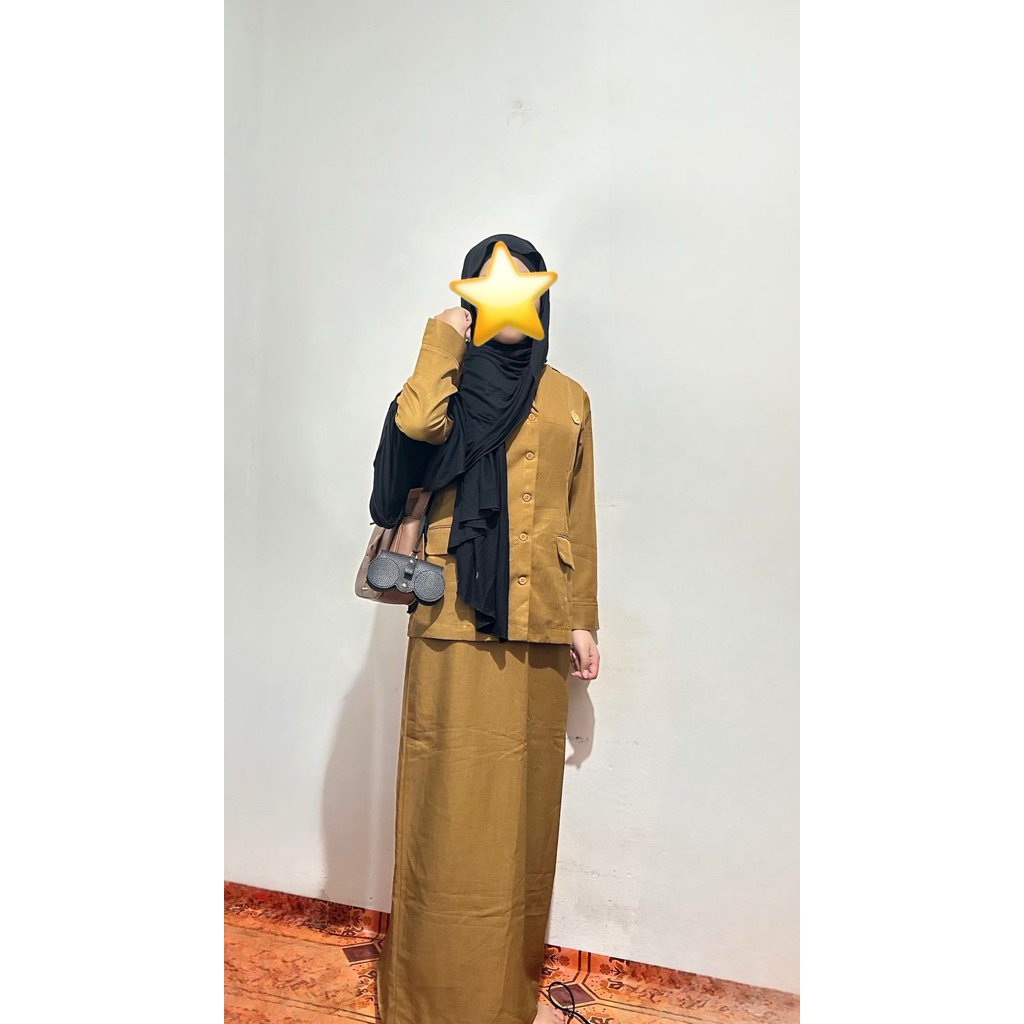 [ Preloved ] Setelan Baju Seragam Dinas PNS Pemda Blazer Guru Coklat Wanita Rok dan Celana Panjang