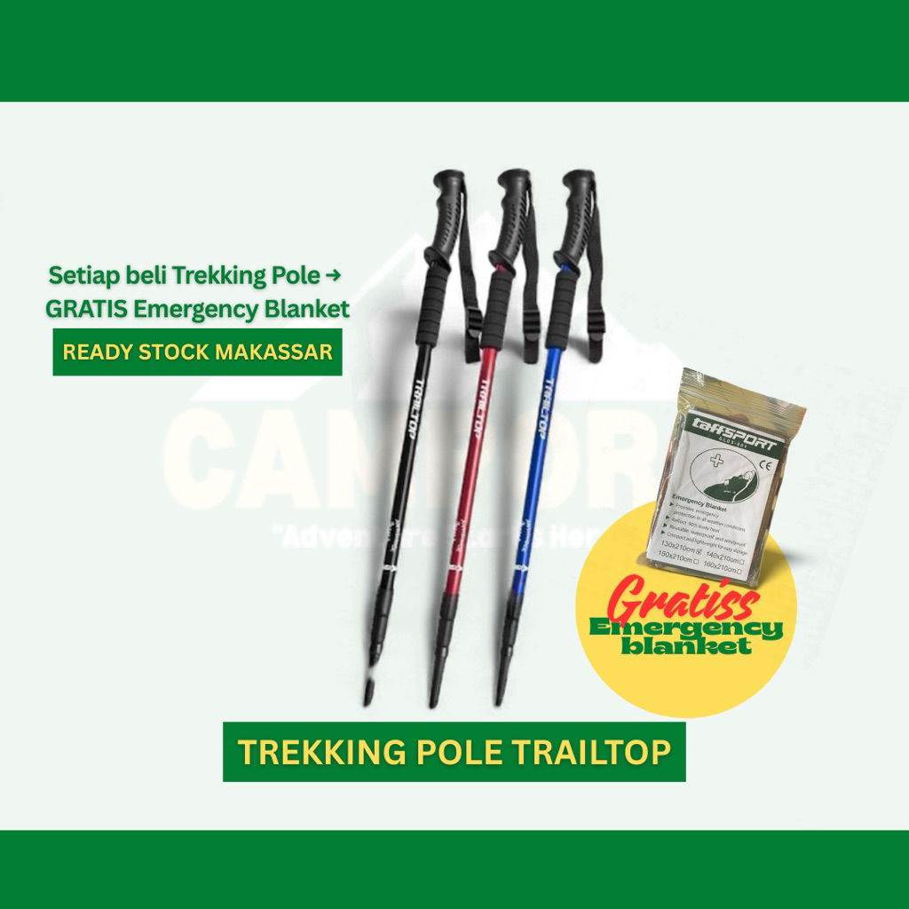 trekking pole dan emergency blanket hiking gunung murah outdoor Makassar