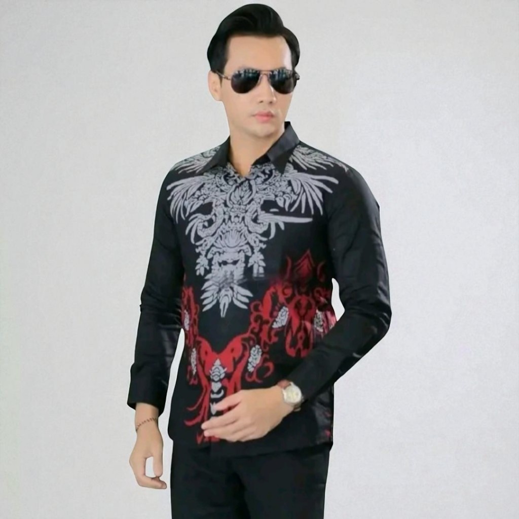 Baju Batik Pria Lengan Panjang Warna Hitam - Kemeja Batik Pria Dewasa