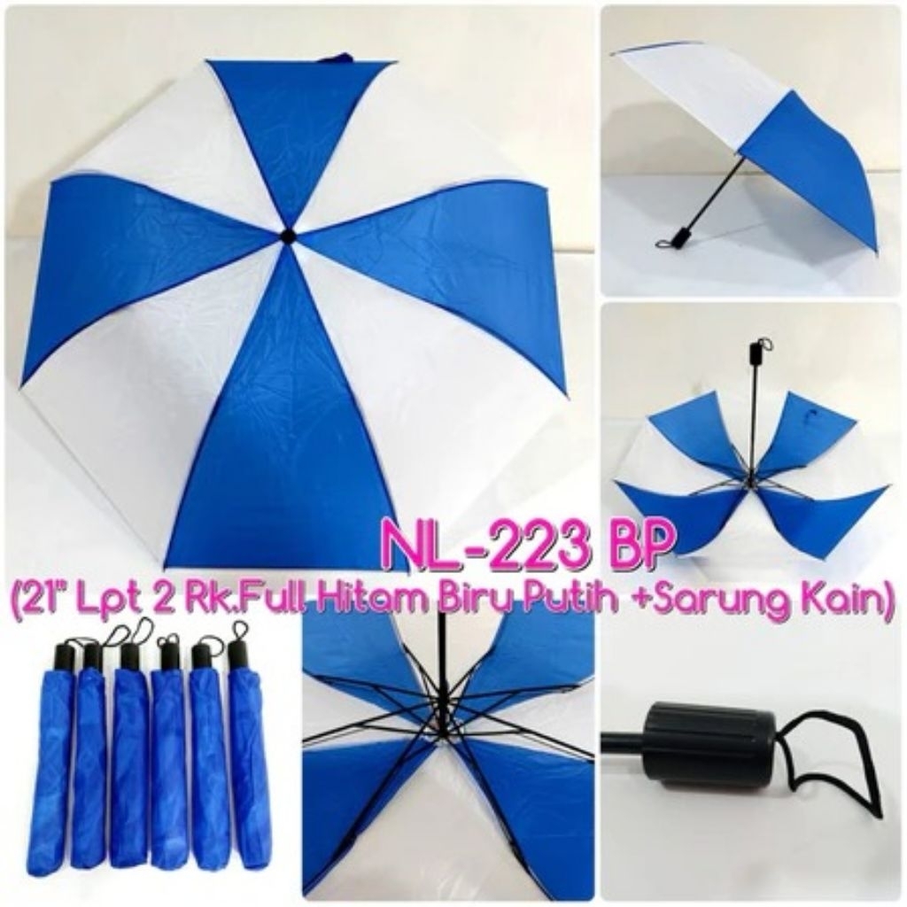Payung Lipat 2 Biru Kombinasi Putih NL-223BP
