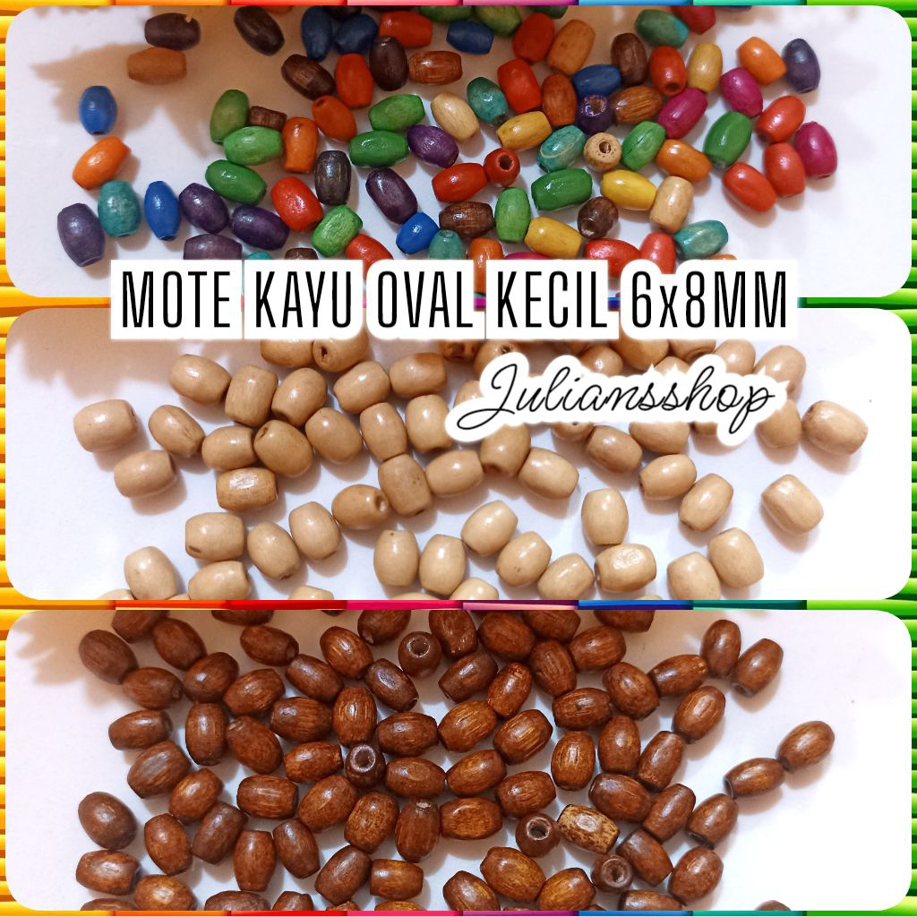 Juliansshop 6mm Manik KAYU OVAL KECIL Isi 225 Butir Mote Makram Kayu Bahan DIY Craft Kerajinan Tanga