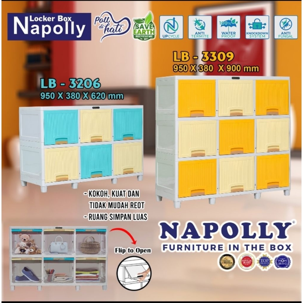 Lemari Plastik Locker Box 3 Baris Susun 2 Susun 3 Napolly Serbaguna Dapur Laci Buku Mainan LB3206 LB