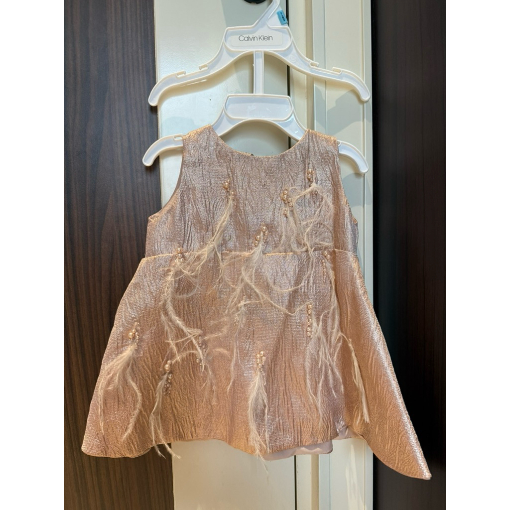 BAJU DRESS PESTA ANAK CEWEK SOFT PINK ROSEGOLD