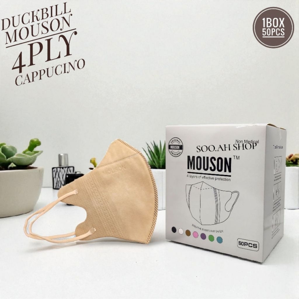 MASKER MASKER DUCKBILL MOUSON 4PLY CAPPUCINO,SHRIMPINK,PINK LADY ,GREEN NUDE EMBOS 4ply 1BOX ISI 50P