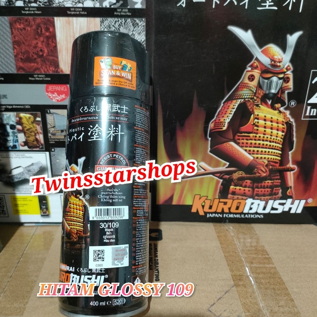 Pilok Pylox Pilox Cat Samurai Hitam Black 109 Glossy Mengkilap Spray Paint 400ml