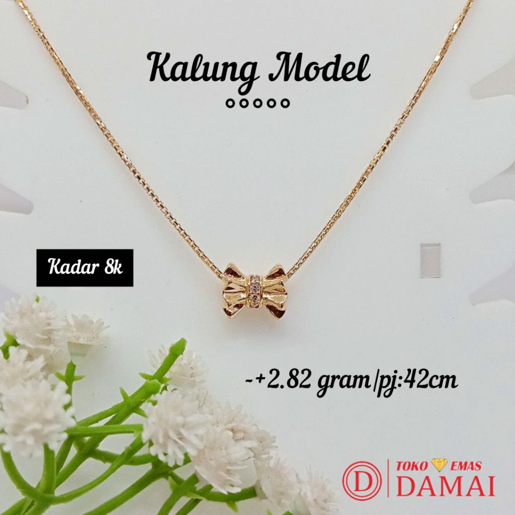 Kalung emas model pita full mata putih lengkap 8k ||-+2.82gram