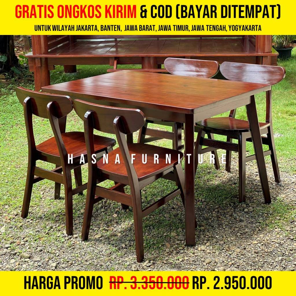 Set Meja Makan Jati Jepara 4 Kursi Jati Asli Awet