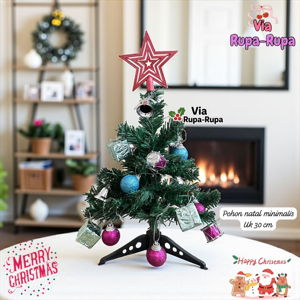 Pohon Natal Paket Minimalis Portable Lengkap Dengan Aksesoris Paket Pohon Natal Meja Portable