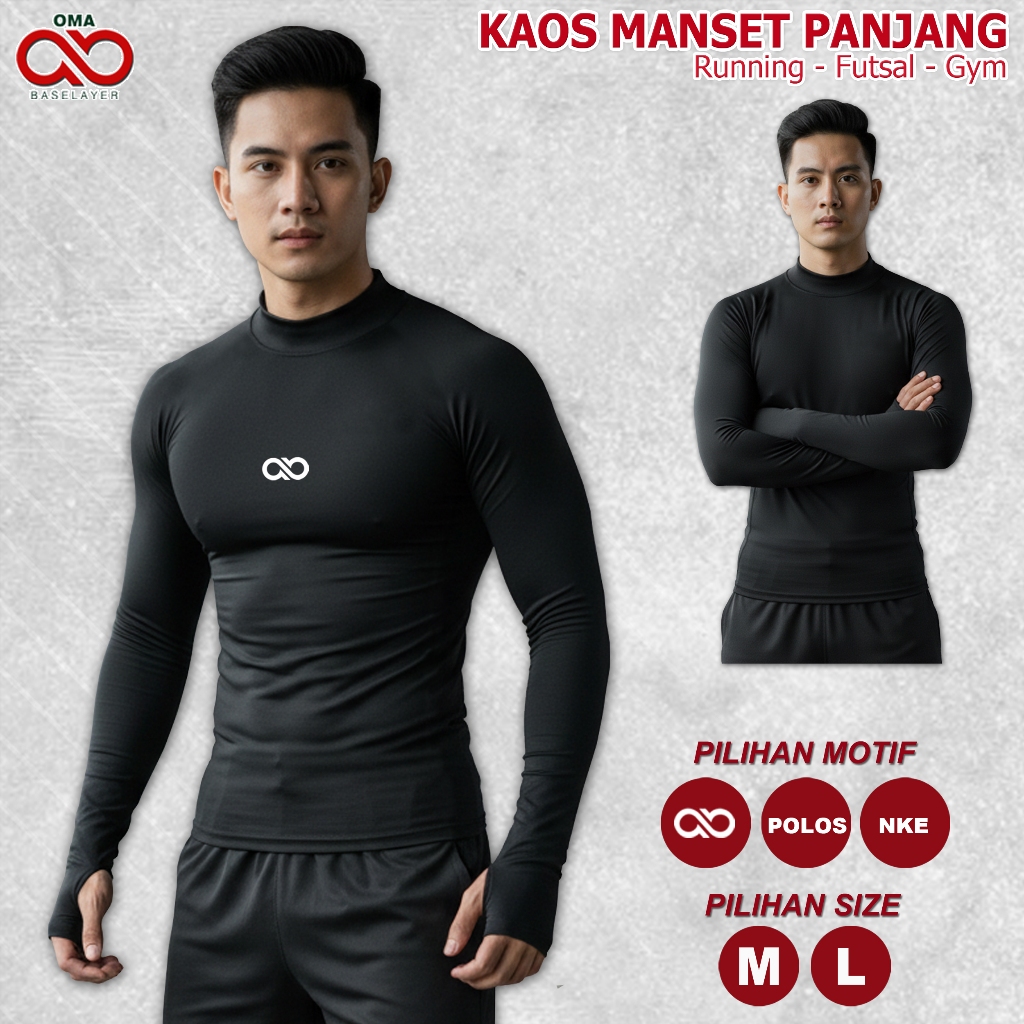 Kaos Manset Baselayer Olahraga Renang Pria Lengan Panjang Futsal Sepak Bola