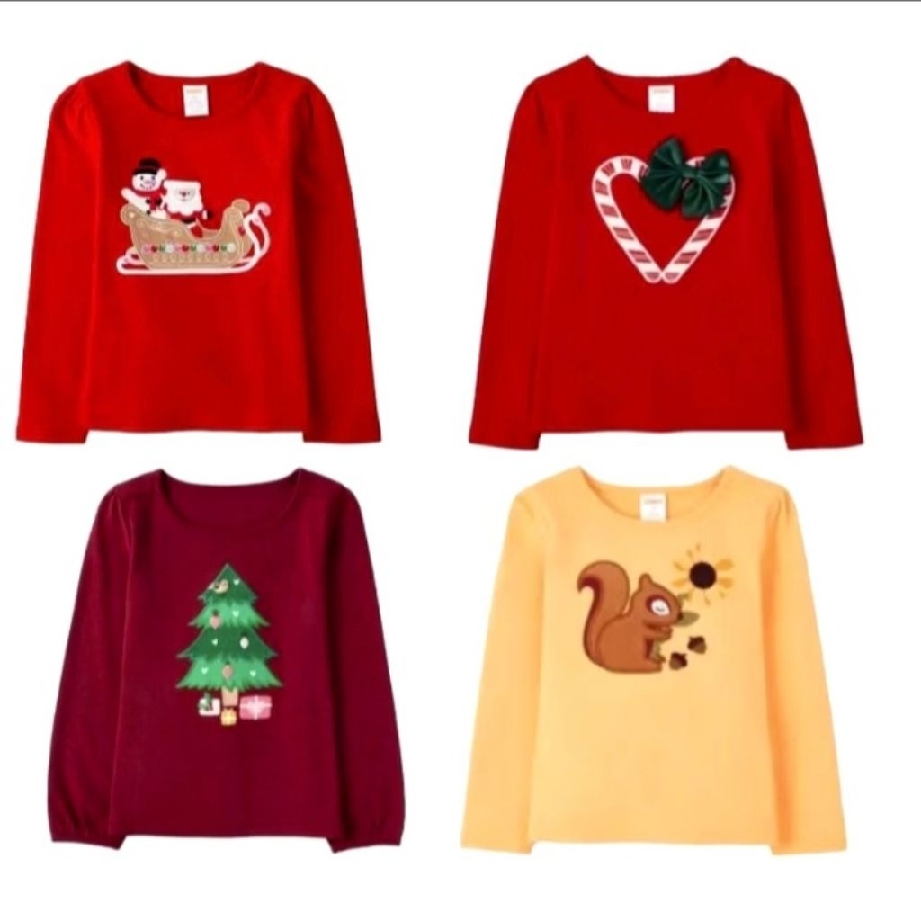 Kaos Anak Lengan Panjang Pohon Natal Merah