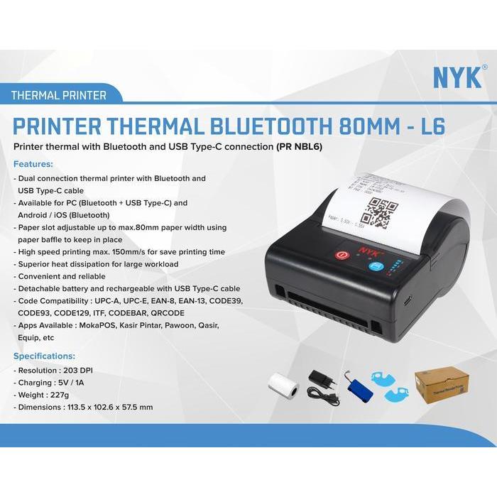 NYK Printer Thermal Bluetooth 80MM L6 - Printer Kasir Portabel 80 mm Portable