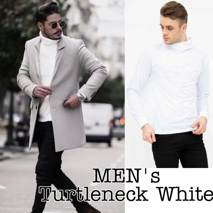 Kaos TURTLENECK PUTIH turtle neck pria baju distro kerah tinggi hoodie