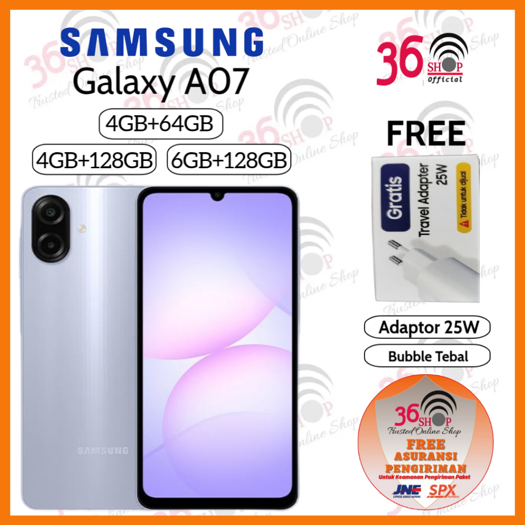 New Samsung Galaxy A07 [PLUS ADAPTOR] [4GB+64GB] [4GB+128GB] [6GB+128GB] - Mediatek Helio G99 -