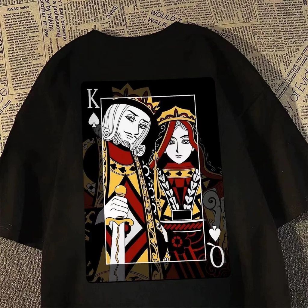 [COD] Baju Kaos Pria - Kaos Pria Hitam Cetakan Kartu Remi Raja dan Ratu