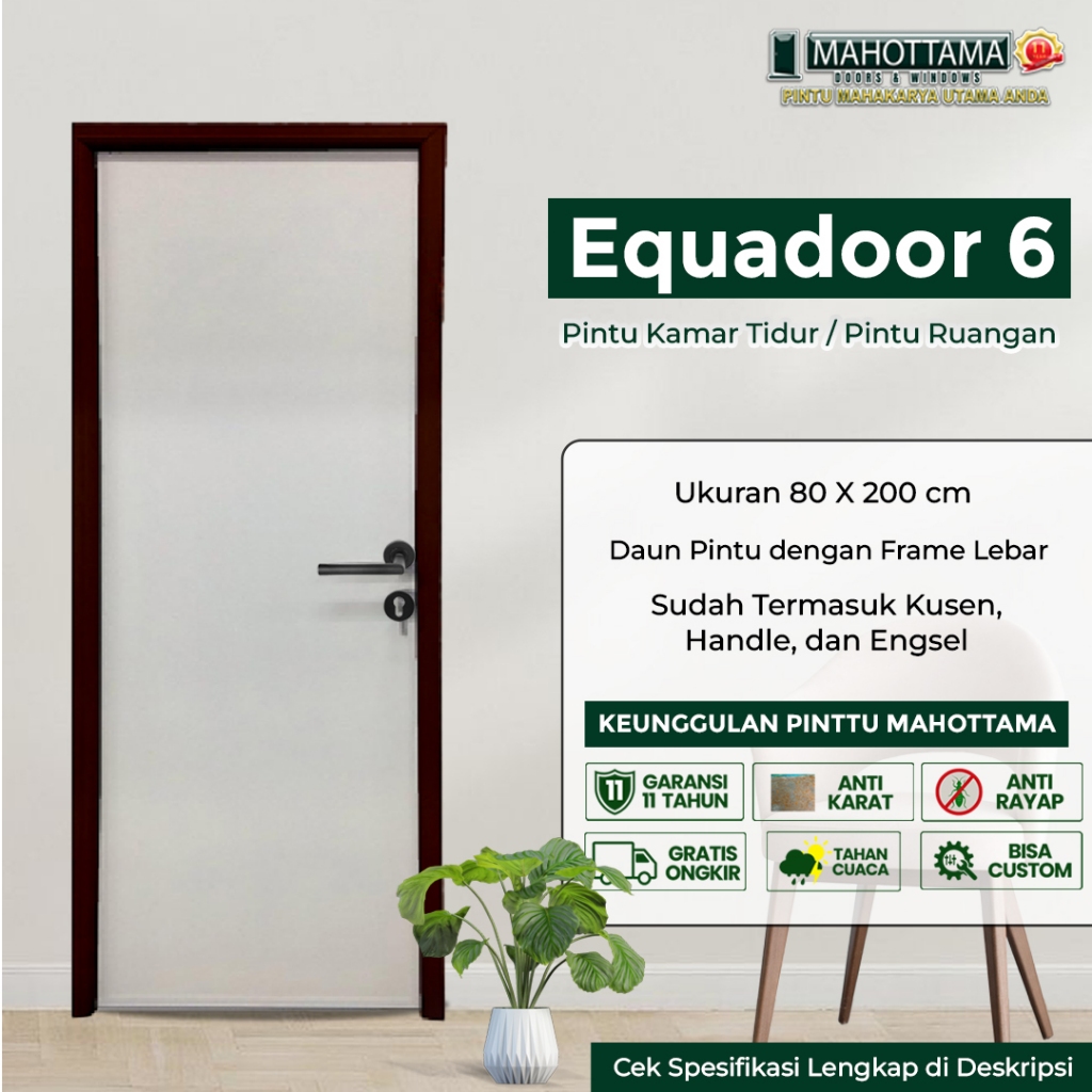 MAHOTTAMA - Pintu Kamar Mandi / Gudang / Kamar Tidur Aluminium Rumah 80 x 200cm 1 Set Kusen Kunci Ha
