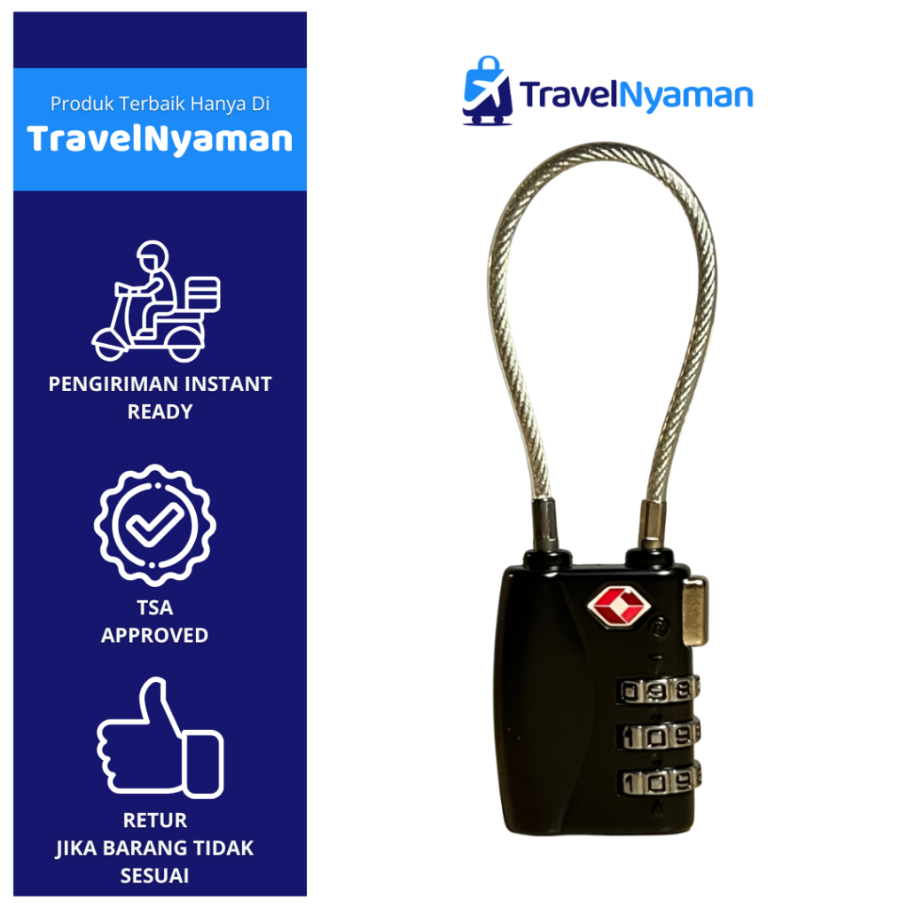 TRAVELNYAMAN Gembok Koper TSA Travel Sling Kombinasi 3 Digit