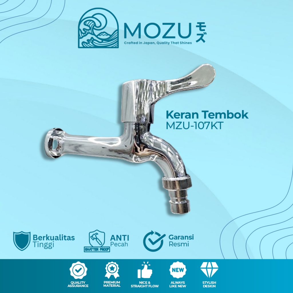 MOZU - Keran Kran Air Taman Tembok Kamar Mandi Engkol MZU-107KT Panjang Konektor Selang Anti Karat