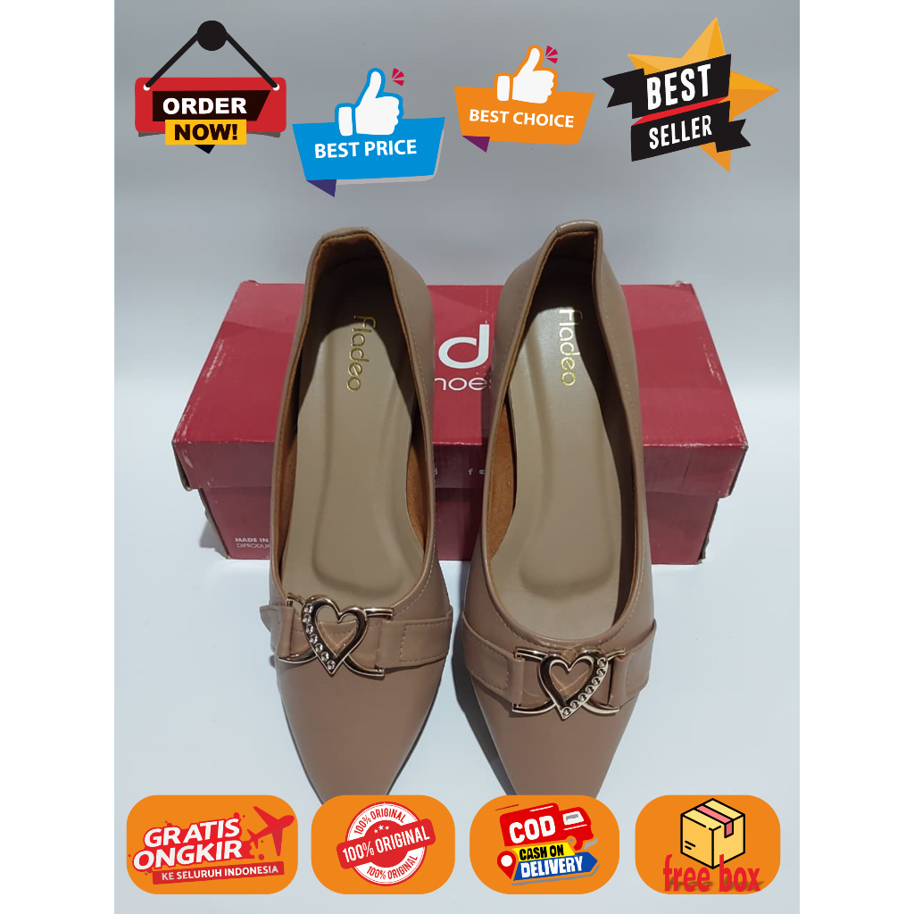 Sepatu Pantofel Wanita Fladeo Warna Coklat Motif Love