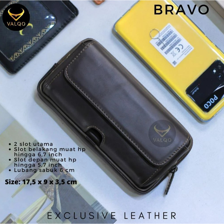 Sarung HP Kulit Sapi 2 Slot 6.7" || Valqo Bravo Dompet HP Kulit Sapi Asli 2 Slot