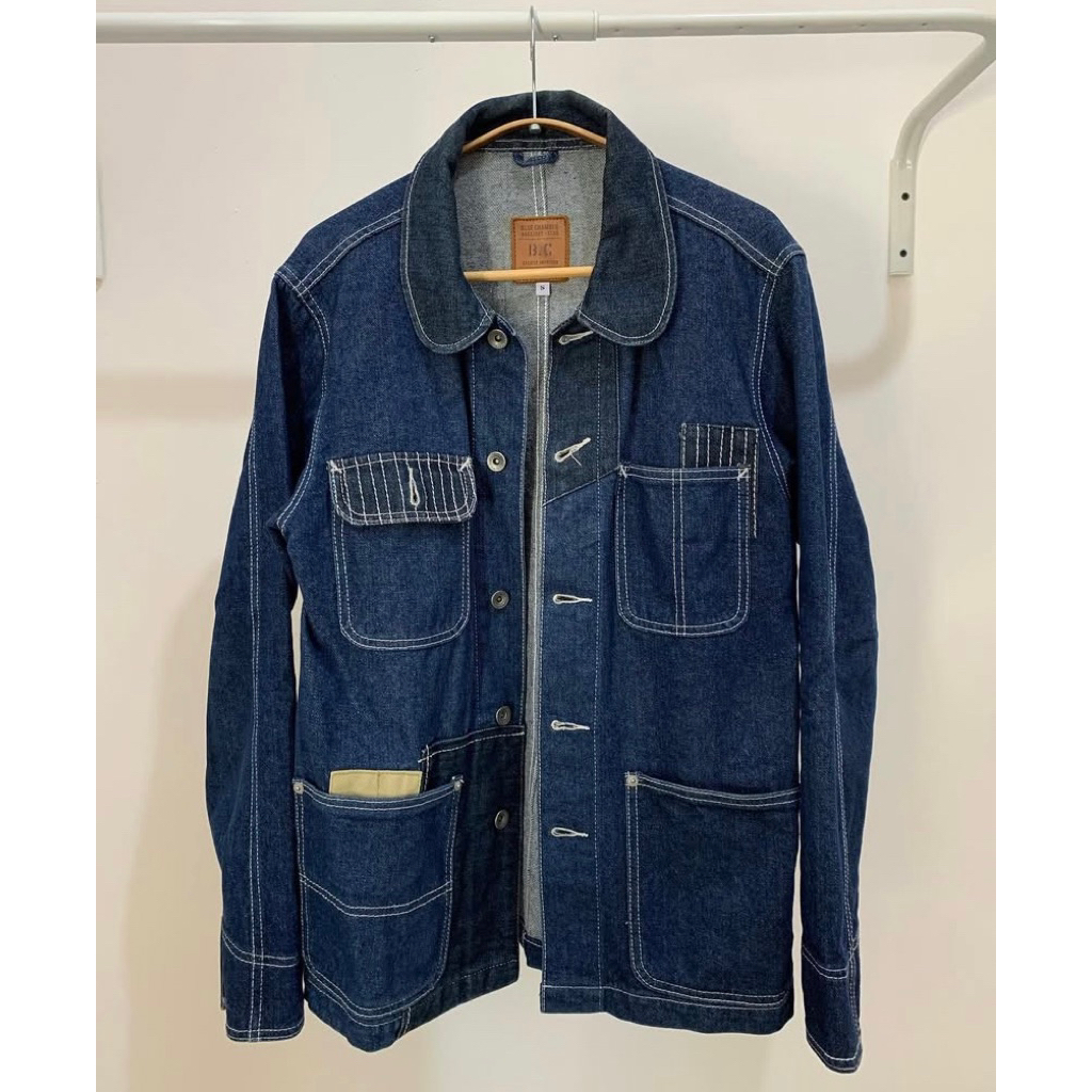 Jual blue chamber overall patchwork