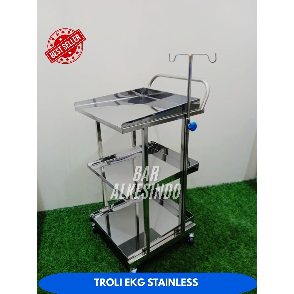 Troli EKG Besi | Troli USG EKG Besi | Trolley EKG Stainless | Troli EKG USG Stainless | Troli Monito