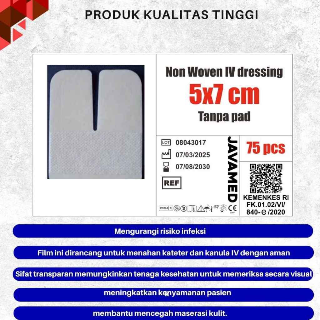 plester infus IV anti air/Non Woven IV dressing 5x7 cm Tanpa Pad