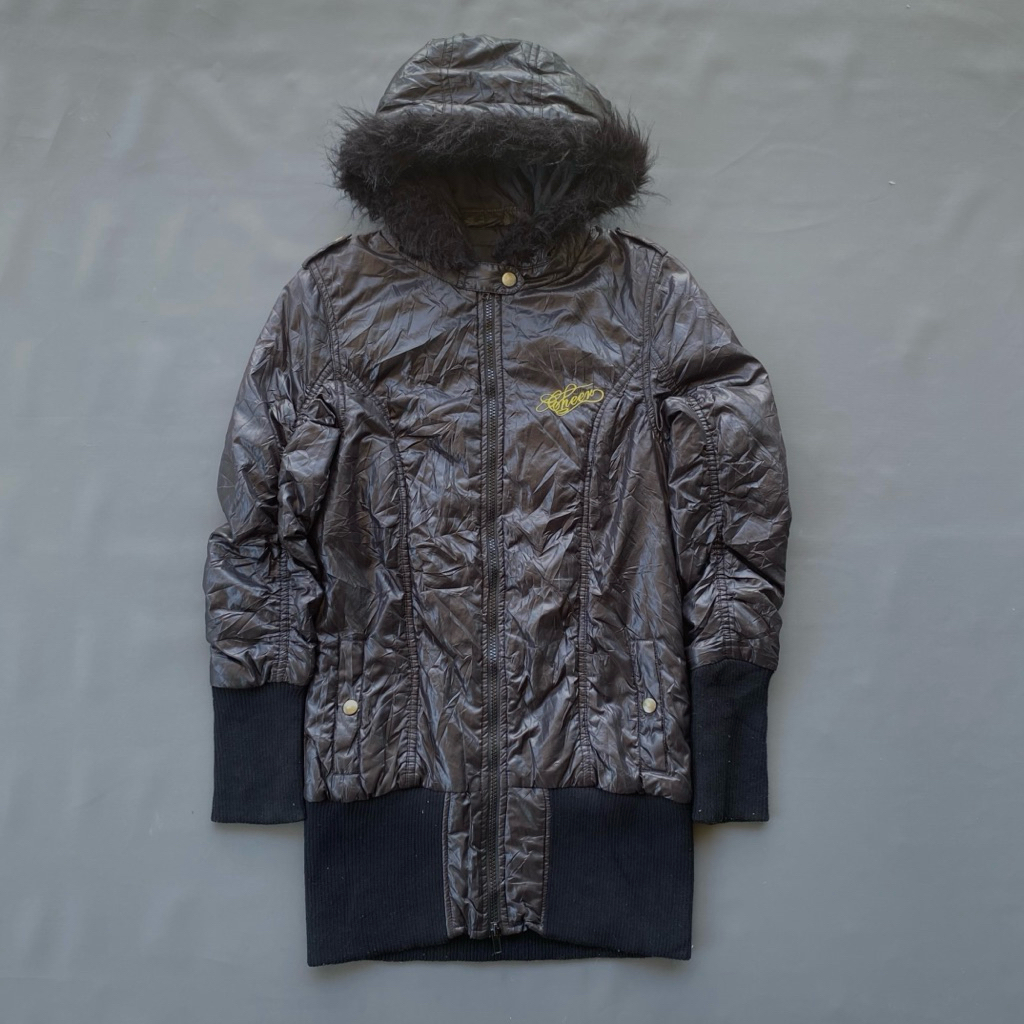 Y2K Fur Jacket grunge emo vkei gothic poem graphic